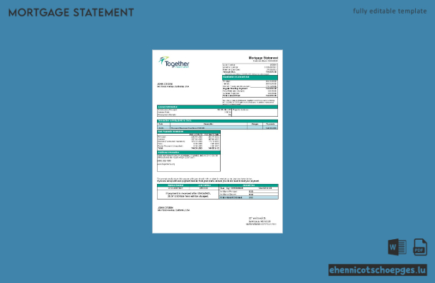 USA Missouri Together Credit Union Kontoauszug der Bankhypothek der Together Credit Union in Word- und PDF-Formaten – Beispielvorschau
